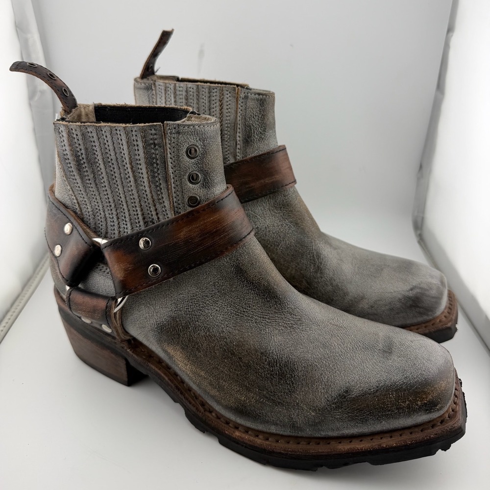 Freebird Whiskey‎ Harness Boots 9 Grey Leather Square Toe Excellent Distressed